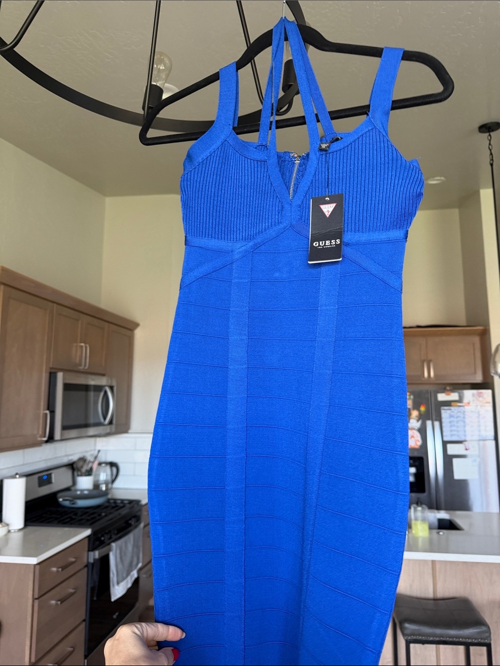GUESS Royal Blue Ribbed Bodycon Midi Dress